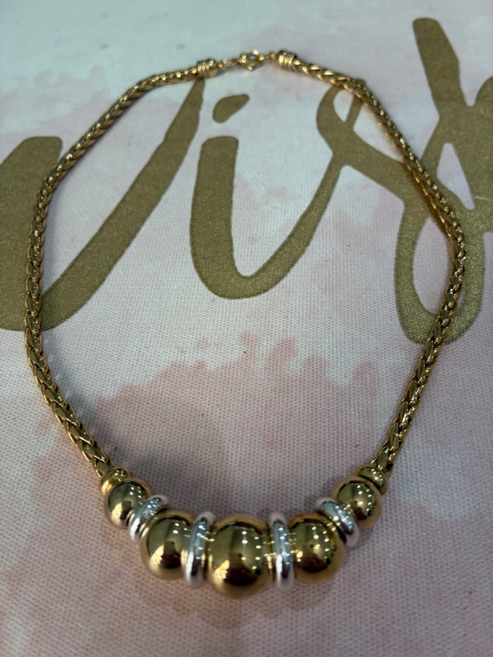 Gold Beaded Rope Chain Necklace with Silver Accents - Women
